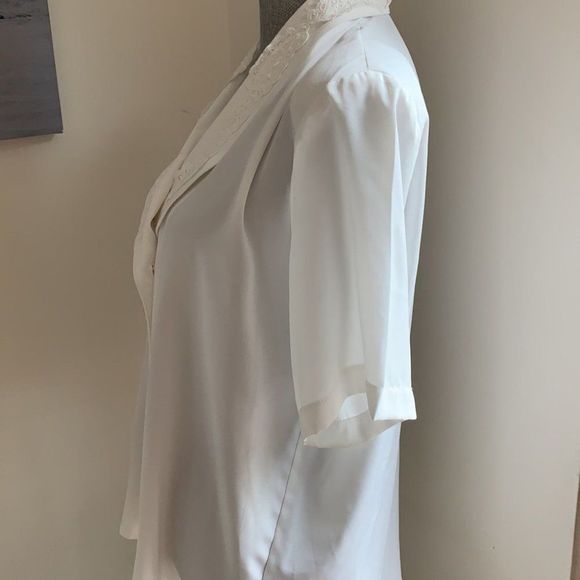 🌈 3/$20 Vintage 1980s  lace collar cottage core prairie white blouse - Picture 6 of 9